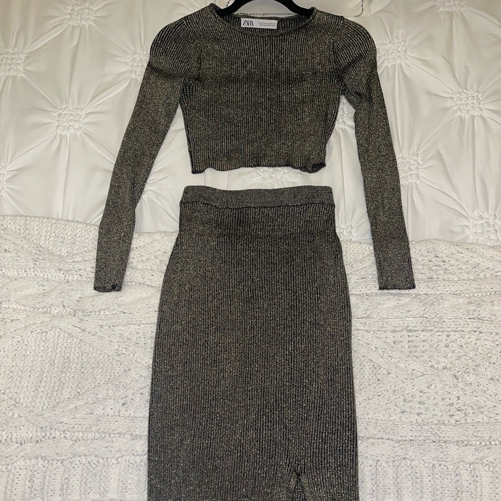Zara Shimmering Silver Women's Skirt Set